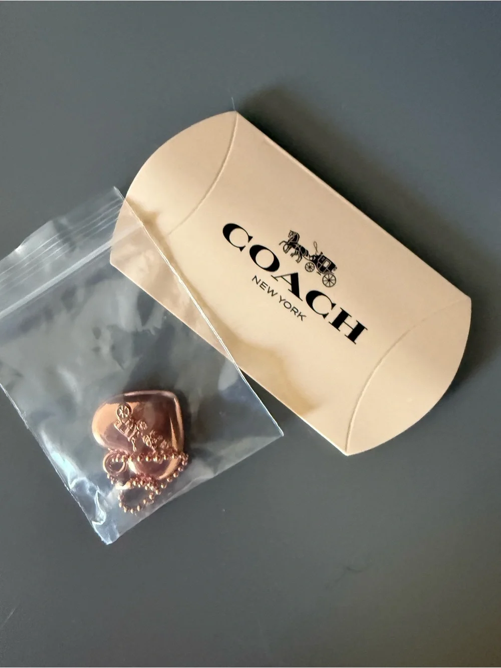 Coach Rose Gold Heart Charm Keychain
